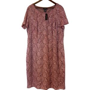 Cardolite short sleeve Blush Pink Lace Dress, size 2X, NWT